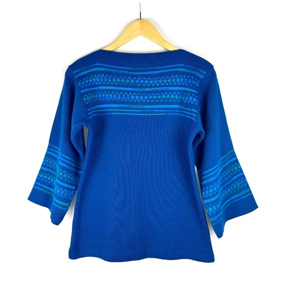 Vintage 1960’s Square Boat Neck Tunic Sweater Top in Blue • MCM - Bell Sleeve - Picture 3 of 7